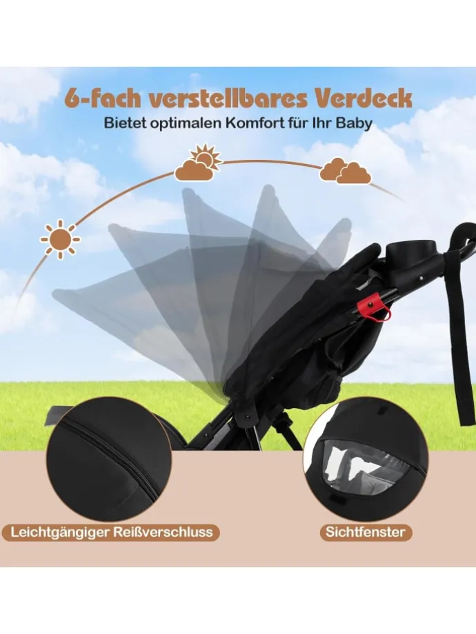 Dreirad Kinderwagen für Baby von 0-4 Jahren in Schwarz
