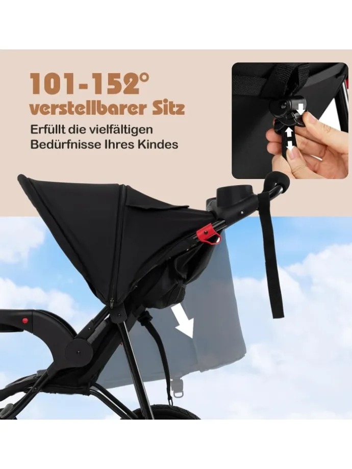 Dreirad Kinderwagen für Baby von 0-4 Jahren in Schwarz