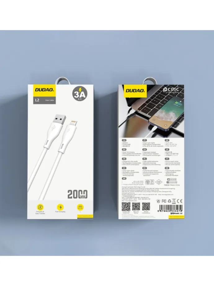 Dudao USB/Lightning Kabel 3A 2m – Weiß