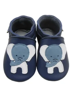 Dunkelblaue Babyschuhe aus echtem Leder ,rutschfester Sohle–Mit Elefanten-Muster