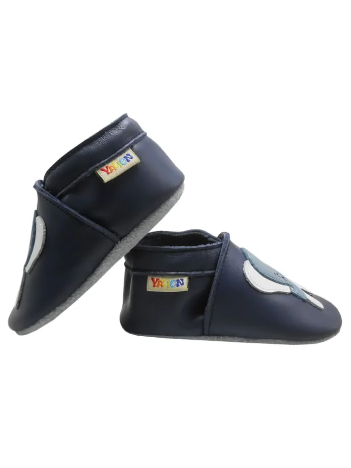 Dunkelblaue Babyschuhe aus echtem Leder ,rutschfester Sohle–Mit Elefanten-Muster