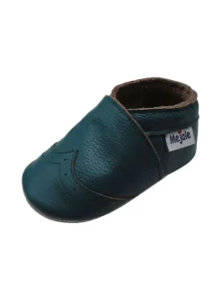 Dunkelgrüne Baby Leder Krabbelschuhe, mit rutschfester Sohle – Wellenmuster