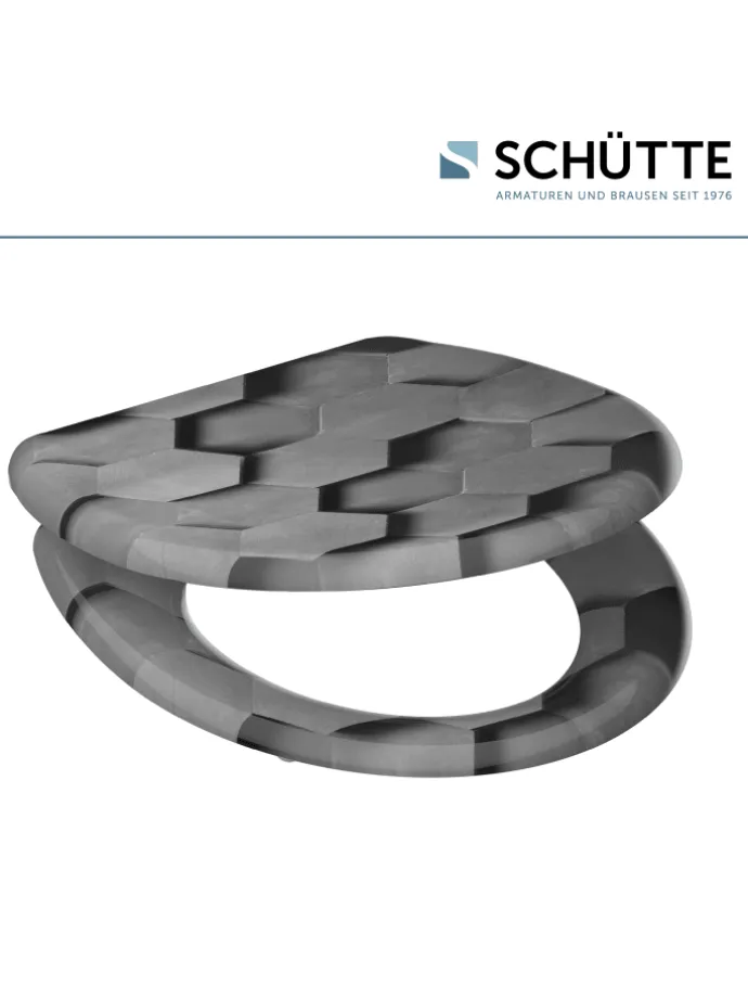 Duroplast WC-Sitz GREY HEXAGONS, mit Absenkautomatik und Schnellverschluss
