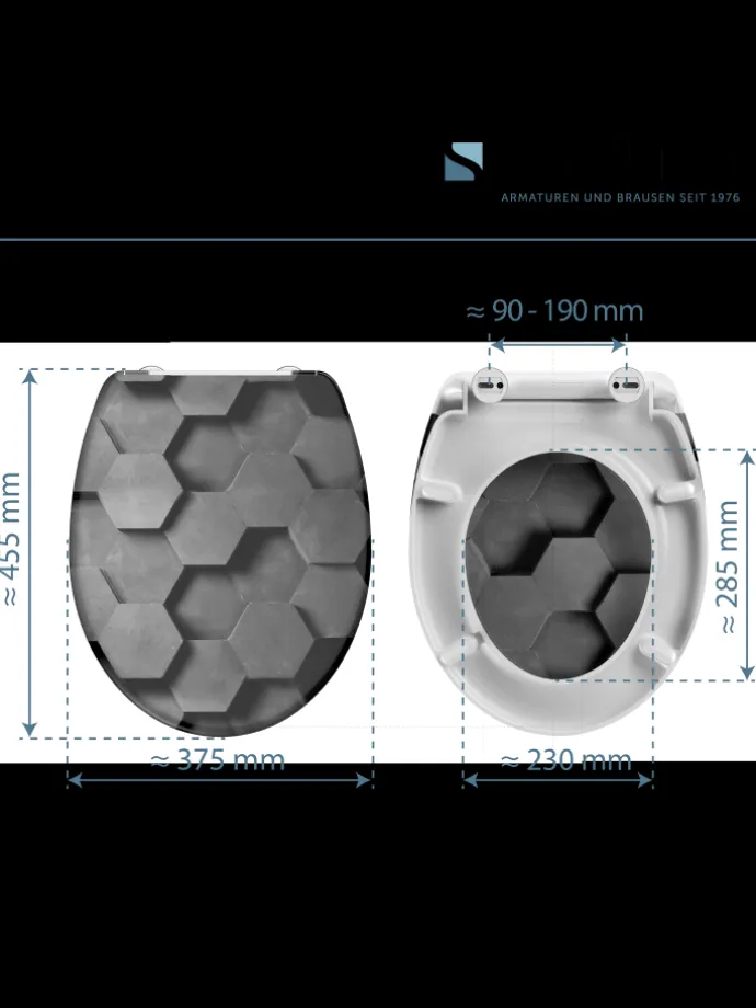 Duroplast WC-Sitz GREY HEXAGONS, mit Absenkautomatik und Schnellverschluss
