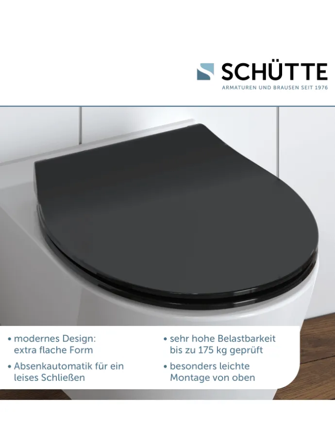 Duroplast WC-Sitz SLIM BLACK, mit Absenkautomatik und Schnellverschluss