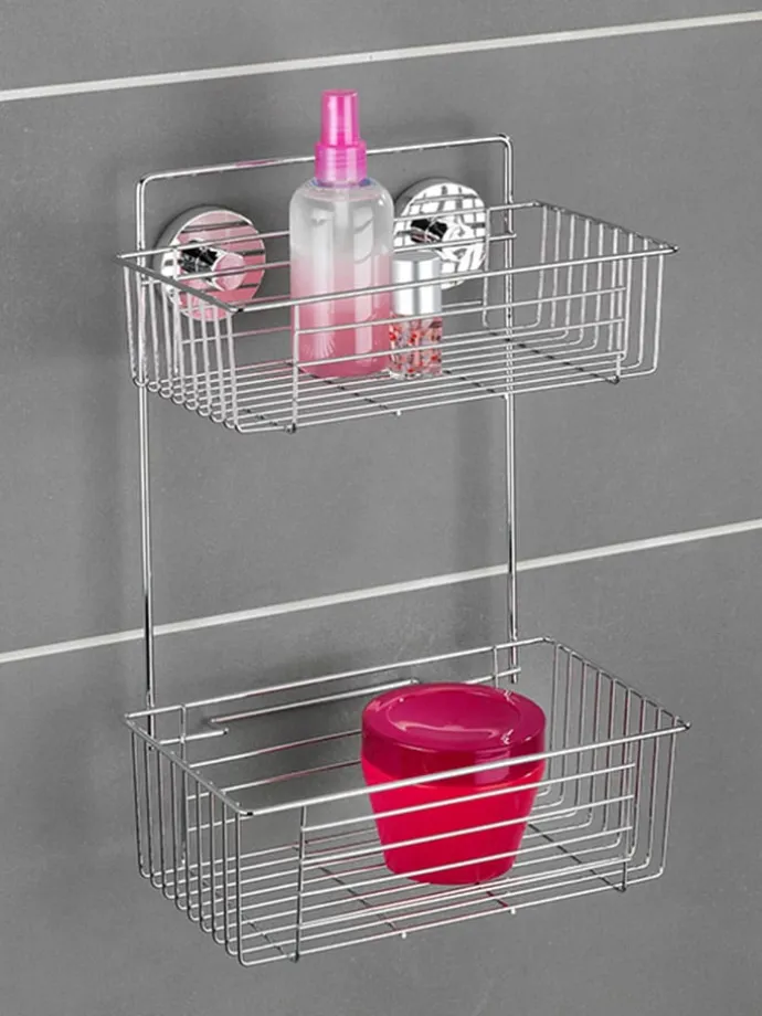 Duschregal "Vacuum-Loc Bari" in Silber - (B)26 x (H)38 x (T)17 cm