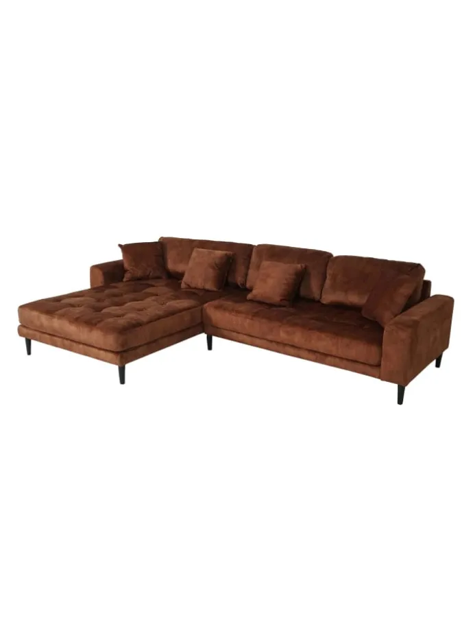 Ecksofa 3-Sitzer J54, Samt rost-rot