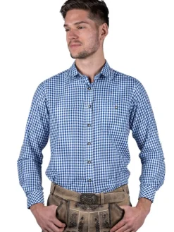 Edelnice Trachtenhemd kariert in blau, weiß