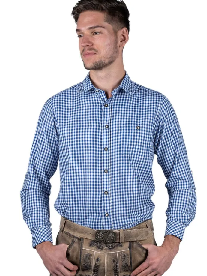 Edelnice Trachtenhemd kariert in blau, weiß