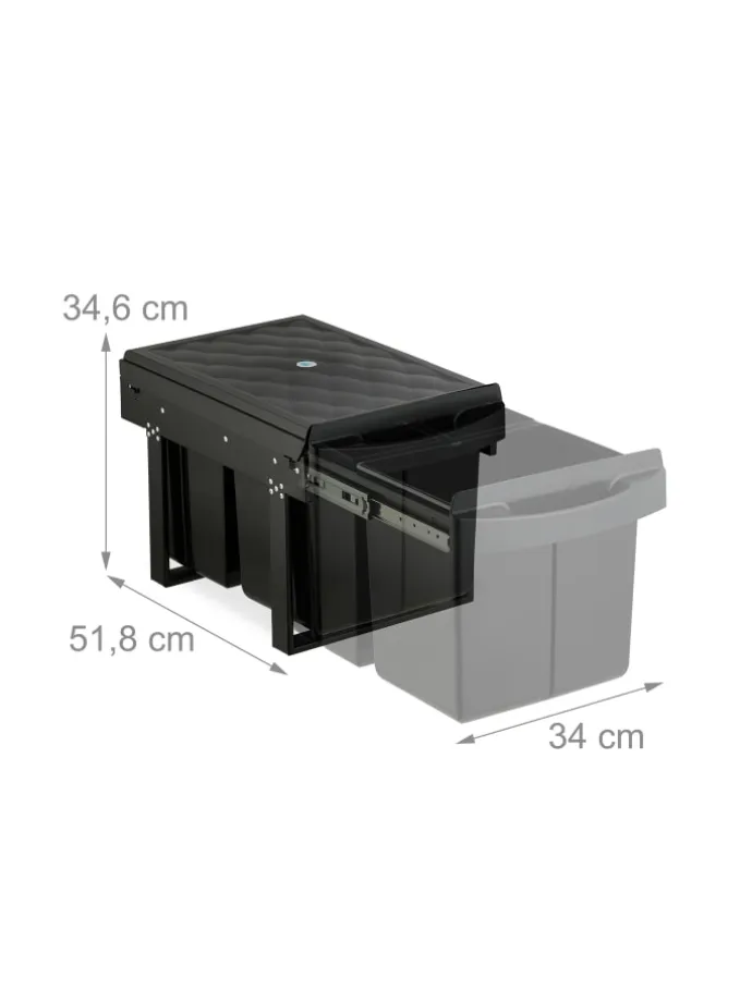 Einbaumülleimer in Schwarz - 1x 15 l + 2x 8 l