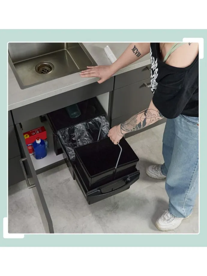 Einbaumülleimer in Schwarz - 1x 15 l + 2x 8 l