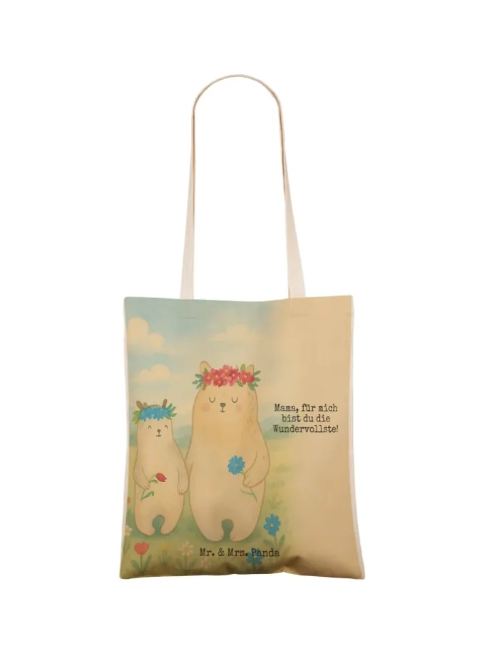 Einkaufstasche Bären mit Blumenkranz Design mit... in Weiß