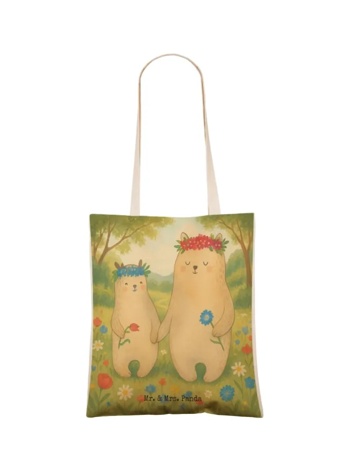 Einkaufstasche Bären mit Blumenkranz Design ohn... in Weiß