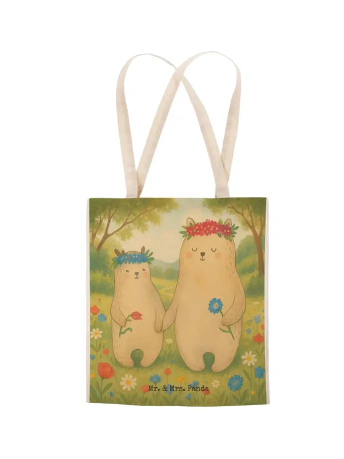 Einkaufstasche Bären mit Blumenkranz Design ohn... in Weiß