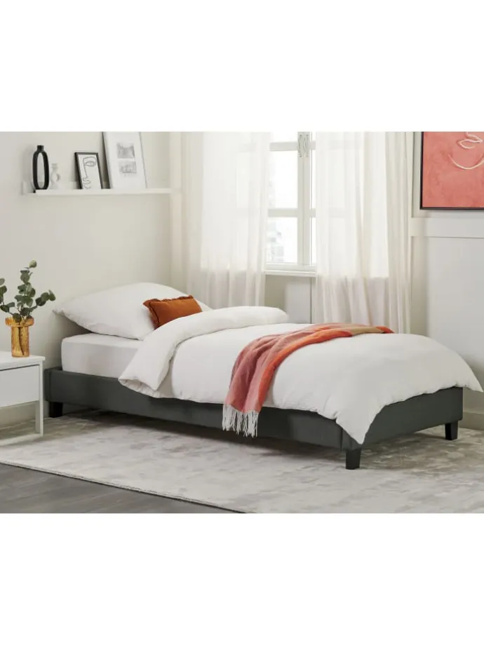 Einzelbett ROANNE in Grau/Braun - (W) 99 x (H) 29 x (L) 211 cm