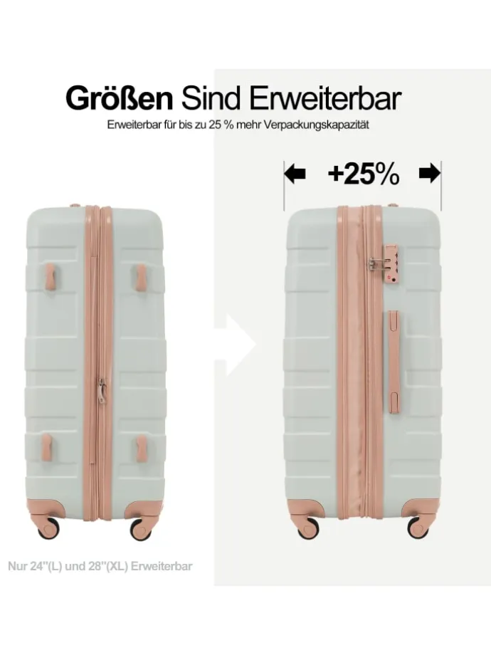 3er Koffer Set Hartschalenkoffer 78 cm mit 4 Rollen und TSA, Grün