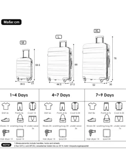 3er Koffer Set Hartschalenkoffer 78 cm mit 4 Rollen und TSA, Grün