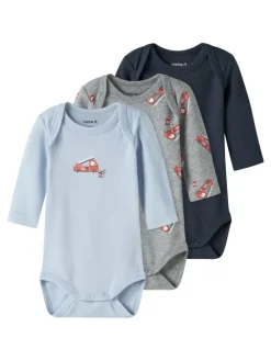 3er Pack Langarmbodys NBMBODY FIRETRUCK in grey melange