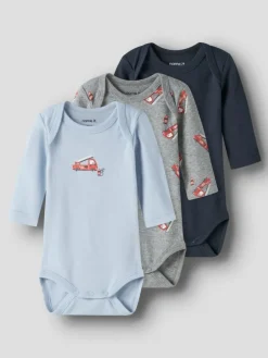 3er Pack Langarmbodys NBMBODY FIRETRUCK in grey melange