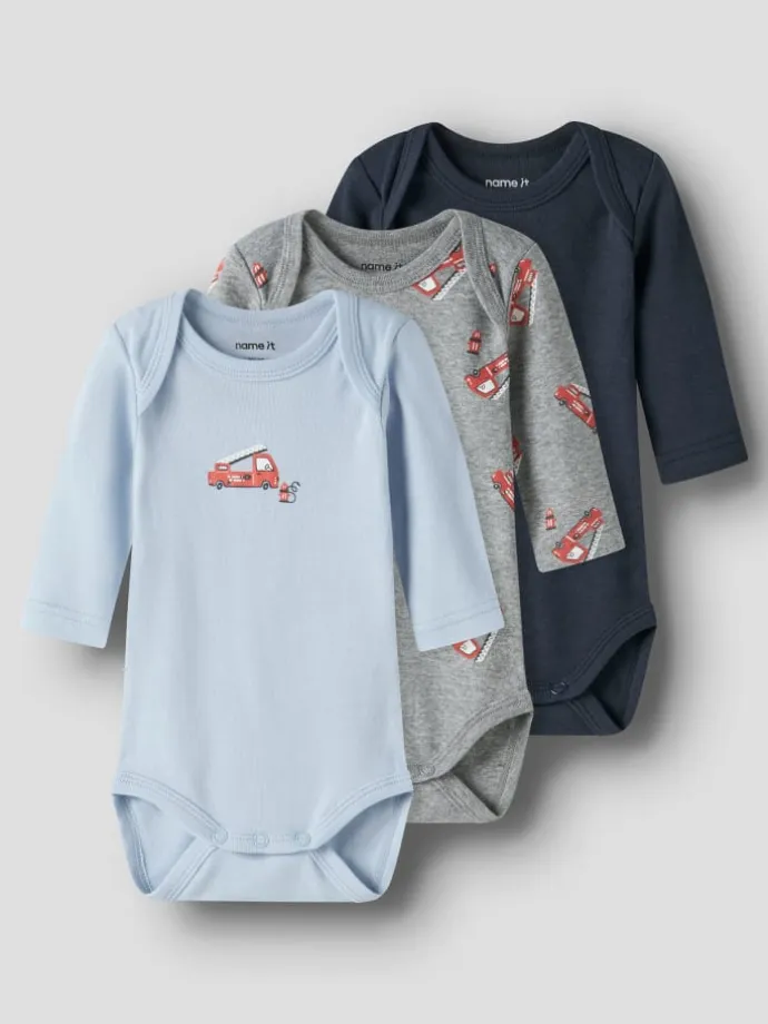 3er Pack Langarmbodys NBMBODY FIRETRUCK in grey melange