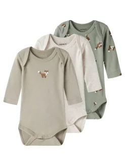 3er Pack Langarmbodys NBMBODY 3P LS FOX in shadow