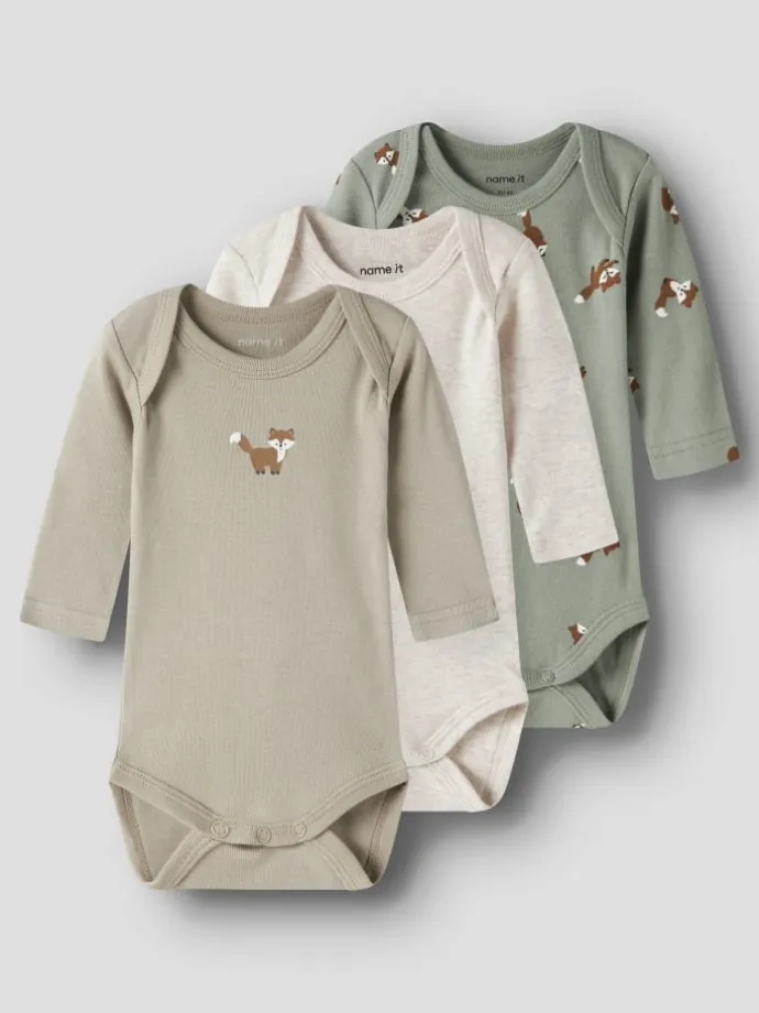 3er Pack Langarmbodys NBMBODY 3P LS FOX in shadow