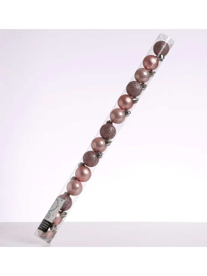 14er Set Baumkugeln bruchfest glänzend matt D: 3cm in rosa