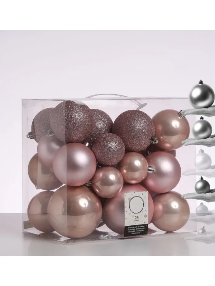 26er Set Christbaumkugel Weihnachtskugel bruchfest matt glänzend in rosa