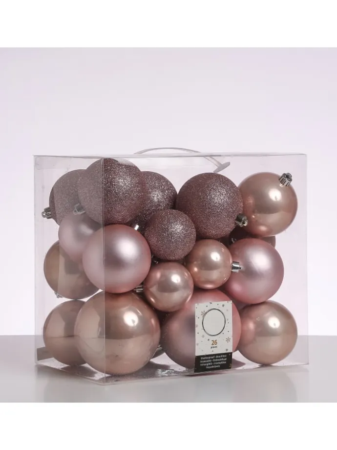 26er Set Christbaumkugel Weihnachtskugel bruchfest matt glänzend in rosa