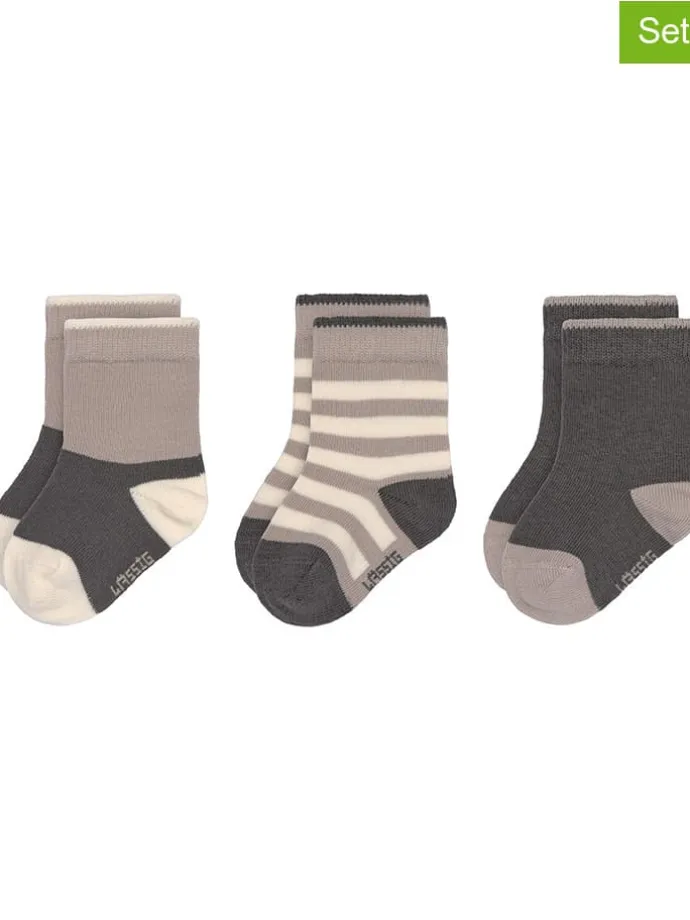 3er-Set: Babysocken in Anthrazit/ Hellbraun