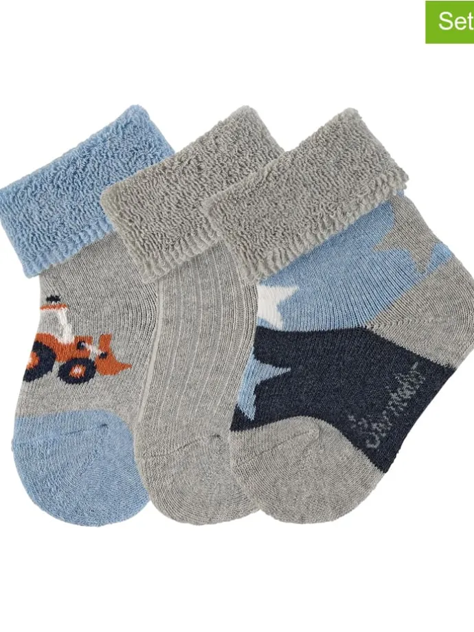 3er-Set: Baby-Socken in Grau/ Hellblau