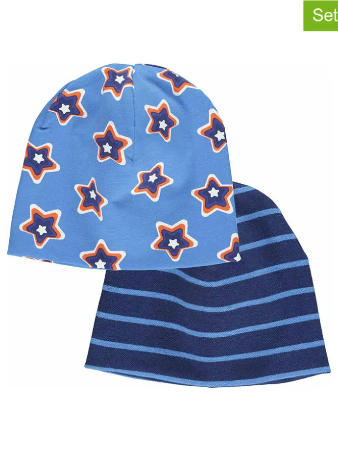 2er-Set: Beanie "Star" in Hellblau/ Dunkelblau
