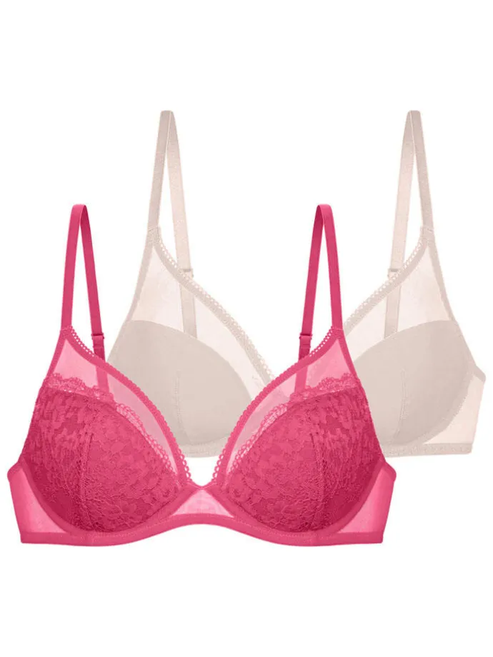 2er-Set: Bügel-BHs in Beige/ Pink