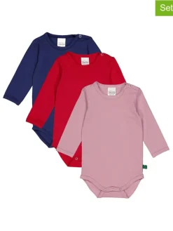 3er-Set: Bodys "Alfa" in Rosa/ Rot/ Dunkelblau
