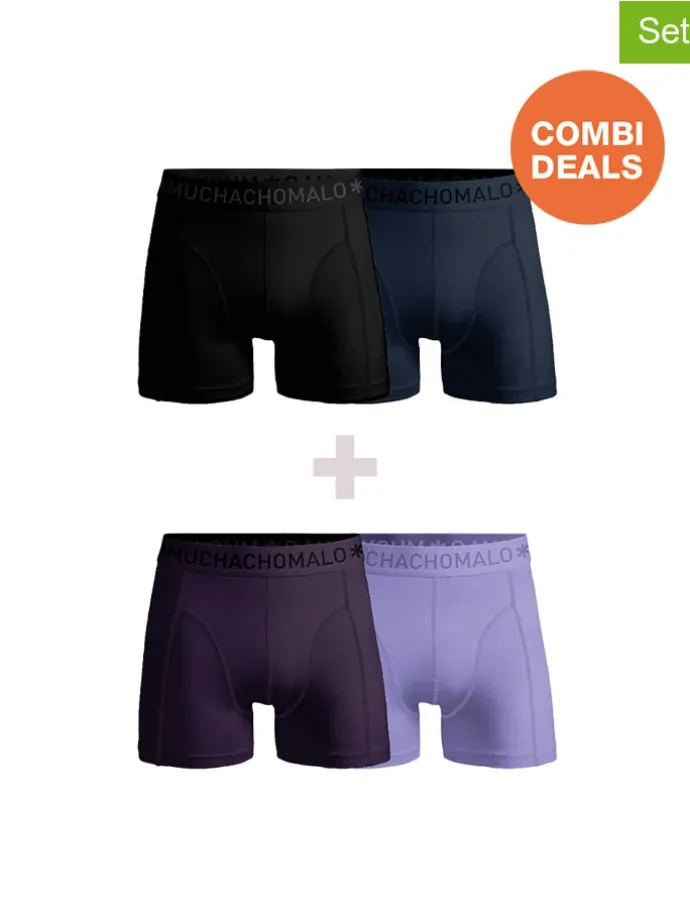 4er-Set: Boxershorts in Schwarz/ Dunkelblau/ Lila
