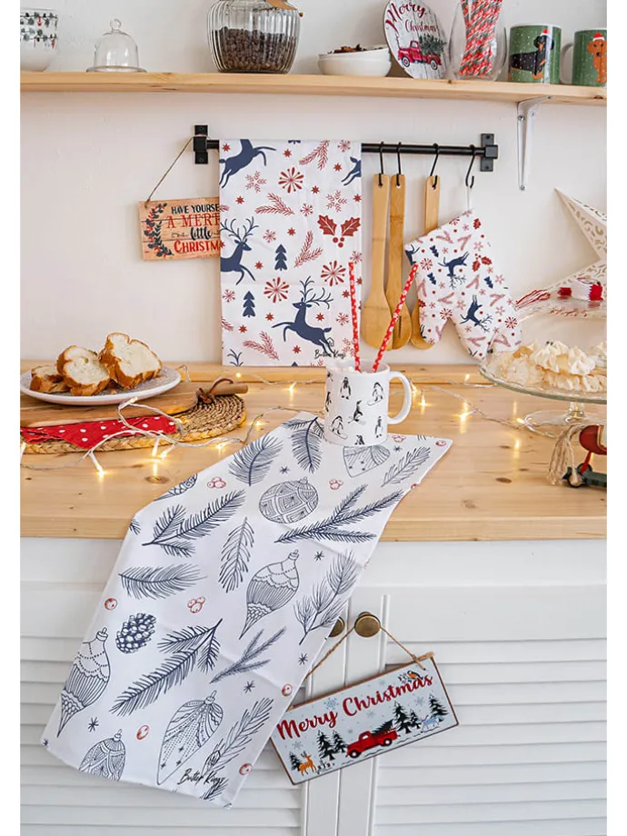2er-Set: Geschirrtücher "Christmas symbols" in Blau/ Rot/ - (L)70 x (B)50 cm
