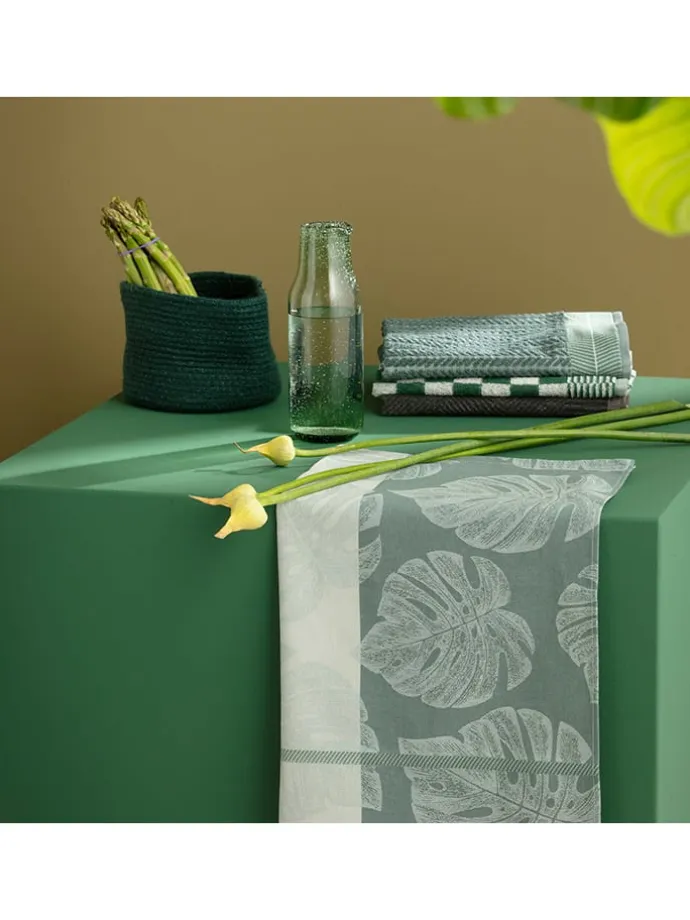 6er-Set: Geschirrtücher "Monstera" in Grün - (L)65 x (B)60 cm