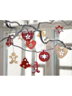 15er-Set: Holzanhänger "Weihnachten"  in Natur