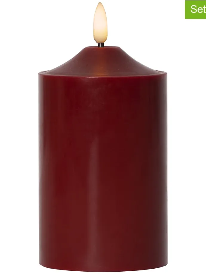 2er-Set: LED-Kerzen "Flamme" in Rot - (H)15 x Ø 7,5 cm