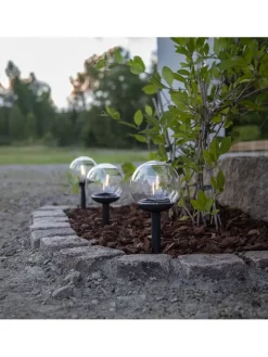 3er-Set: LED-Solar-Gartenstecker "Globe" in Schwarz - (H)25 x Ø 10 cm