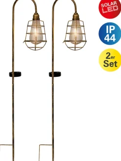 2er-Set: LED-Solar-Gartenstecker in Messing - (B)10,5 x (H)76,5 cm