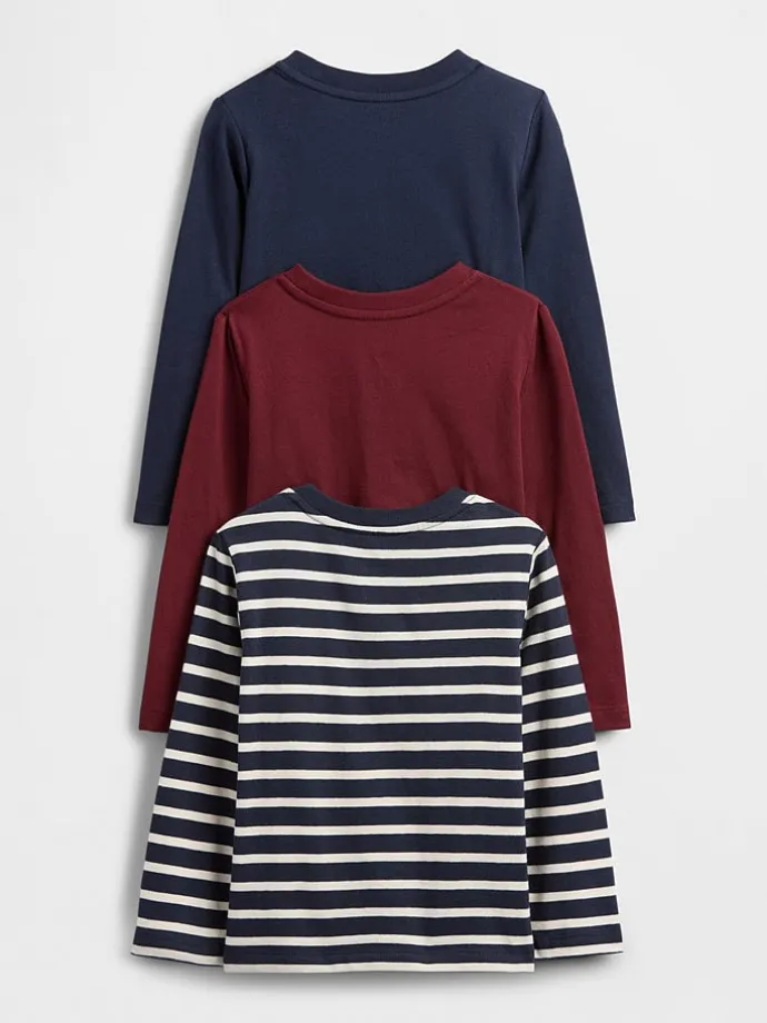 3er-Set: Longsleeves in Dunkelblau/ Rot