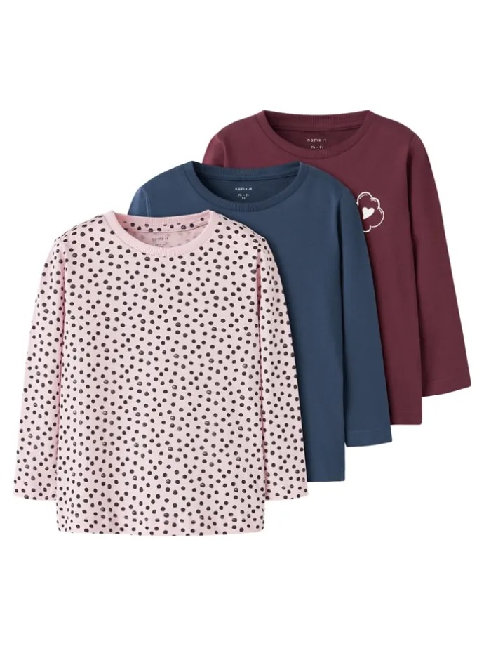 2er-Set: Longsleeves "Nia" in Rosa/ Blau/ Rot