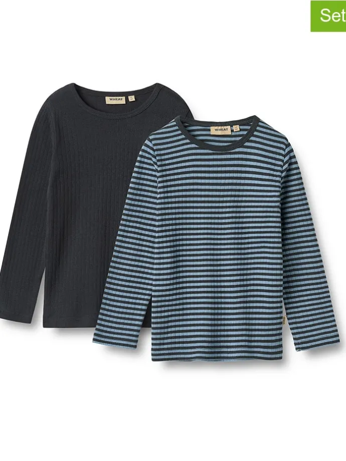 2er-Set: Longsleeves "Stig" in Dunkelblau/ Blau