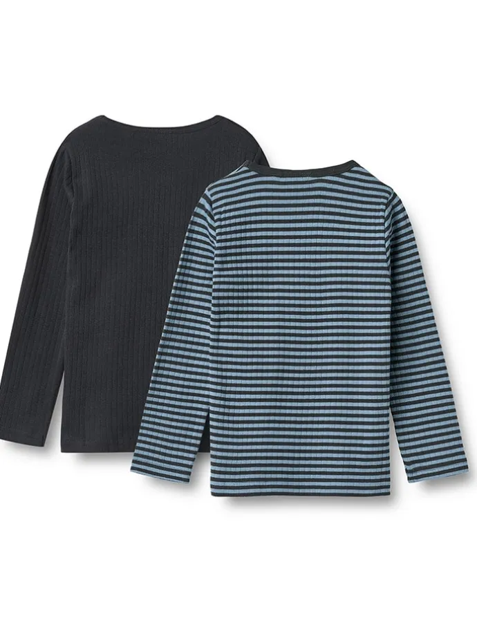 2er-Set: Longsleeves "Stig" in Dunkelblau/ Blau