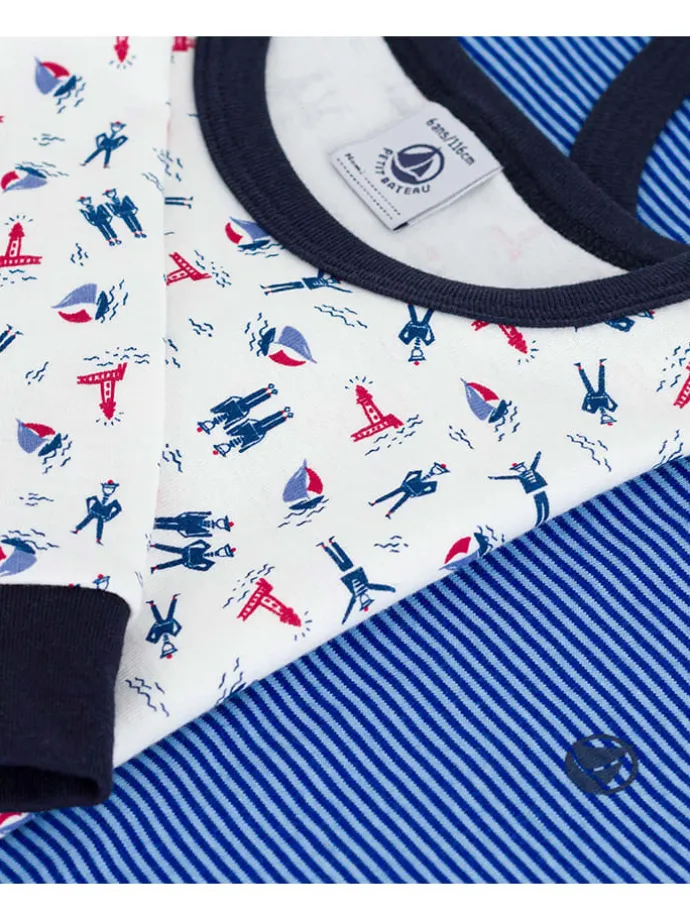 2er-Set: Pyjamas in Weiß/ Blau