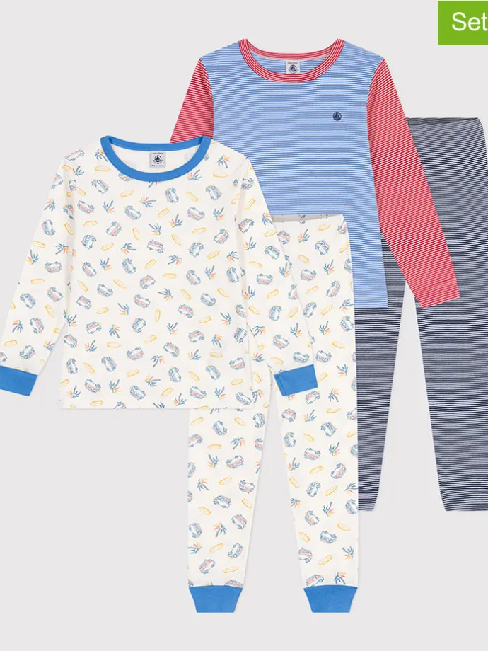 2er-Set: Pyjamas in Weiß/ Hellblau/ Pink