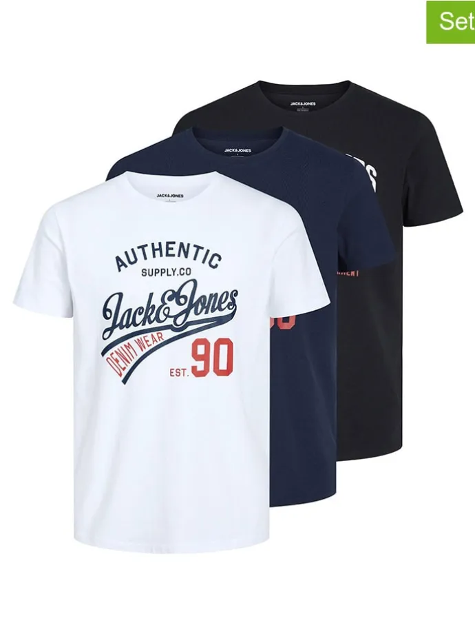 3er-Set: Shirts in Weiß/ Schwarz/ Dunkelblau