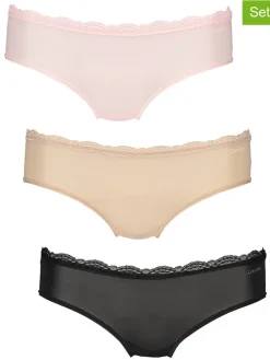 3er-Set: Slips in Rosa/ Schwarz/ Beige