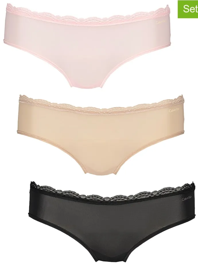 3er-Set: Slips in Rosa/ Schwarz/ Beige